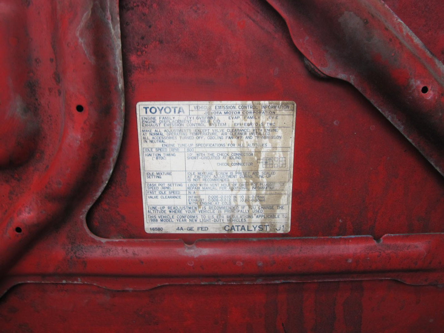 85-89 Toyota MR2 AW15 Rear Engine Hood Lid Cover Panel RED OEM