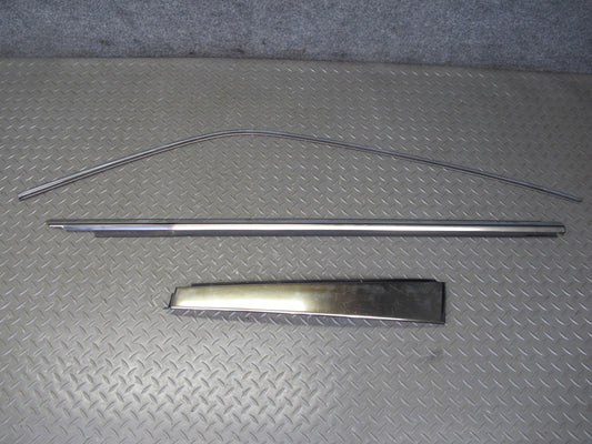 94-99 Mercedes W140 Front Right Door B Pillar & Window Trim Molding Silver Set