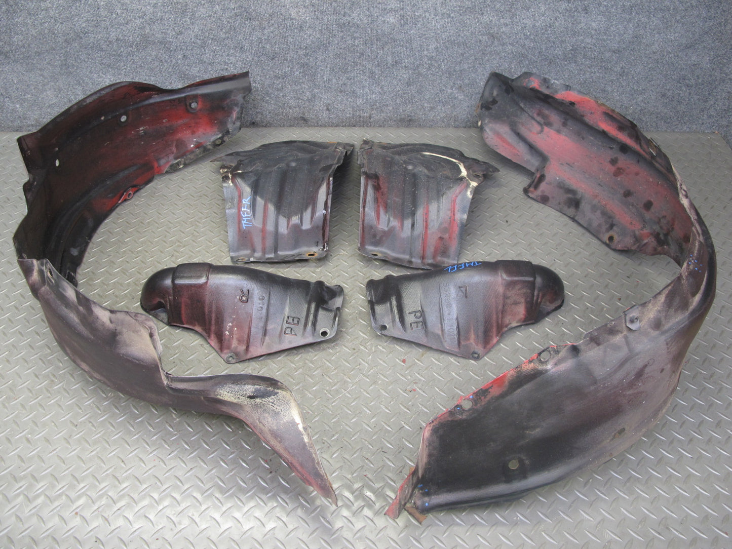 85-89 Toyota MR2 Left Right Radiator Headlight Fender Liner Shield Cover Set OEM
