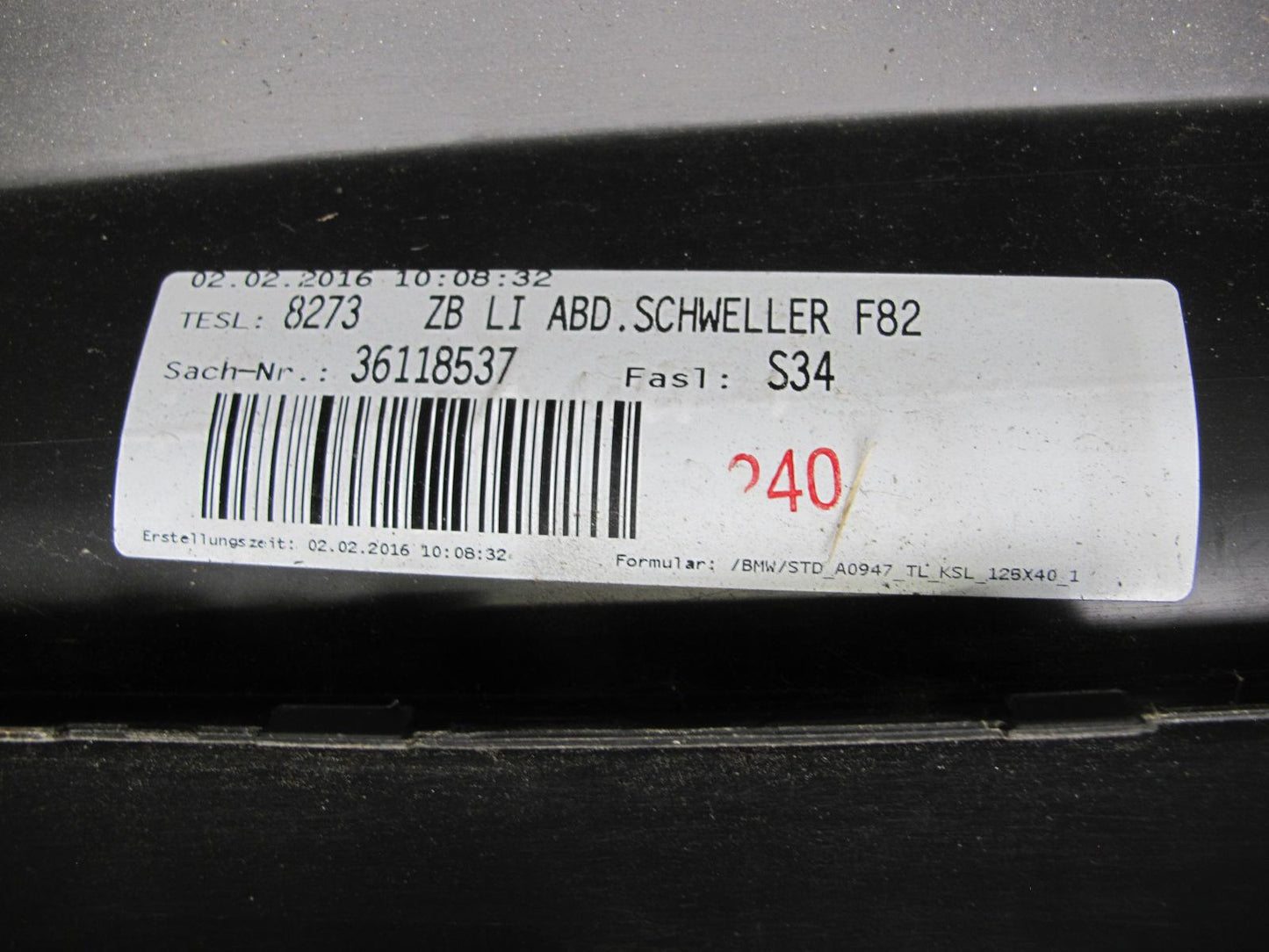 2015-2020 BMW F82 M4 Left Driver Side Skirt Rocker Panel Molding Trim