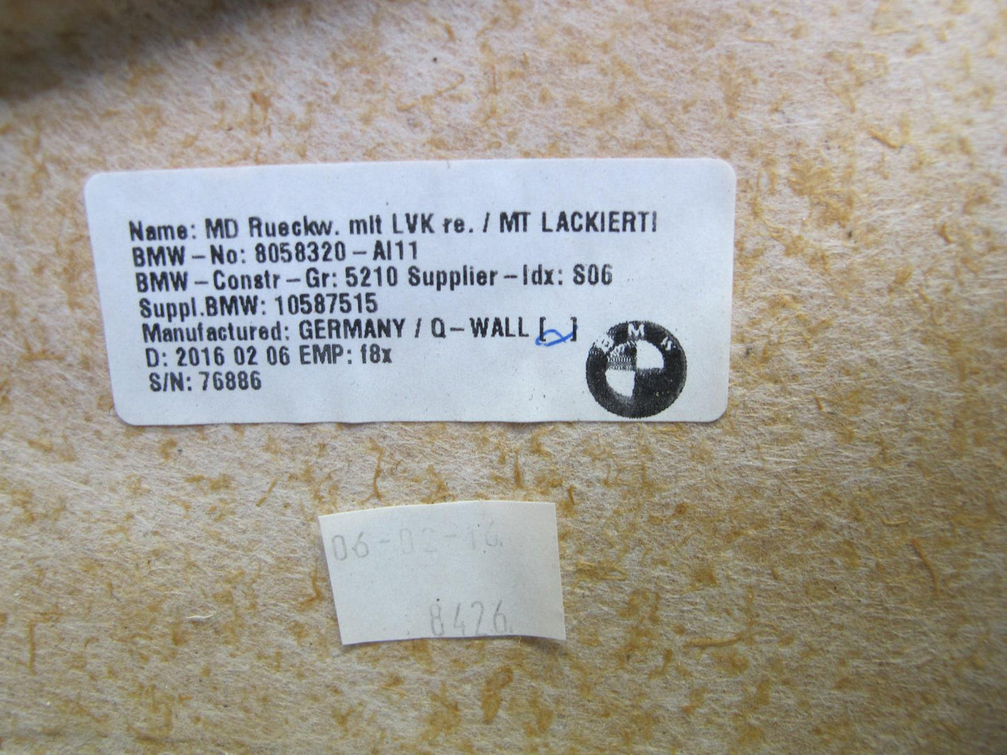 2015-2017 BMW F82 M4 Front Right Seat Back Trim Cover Panel 8058320