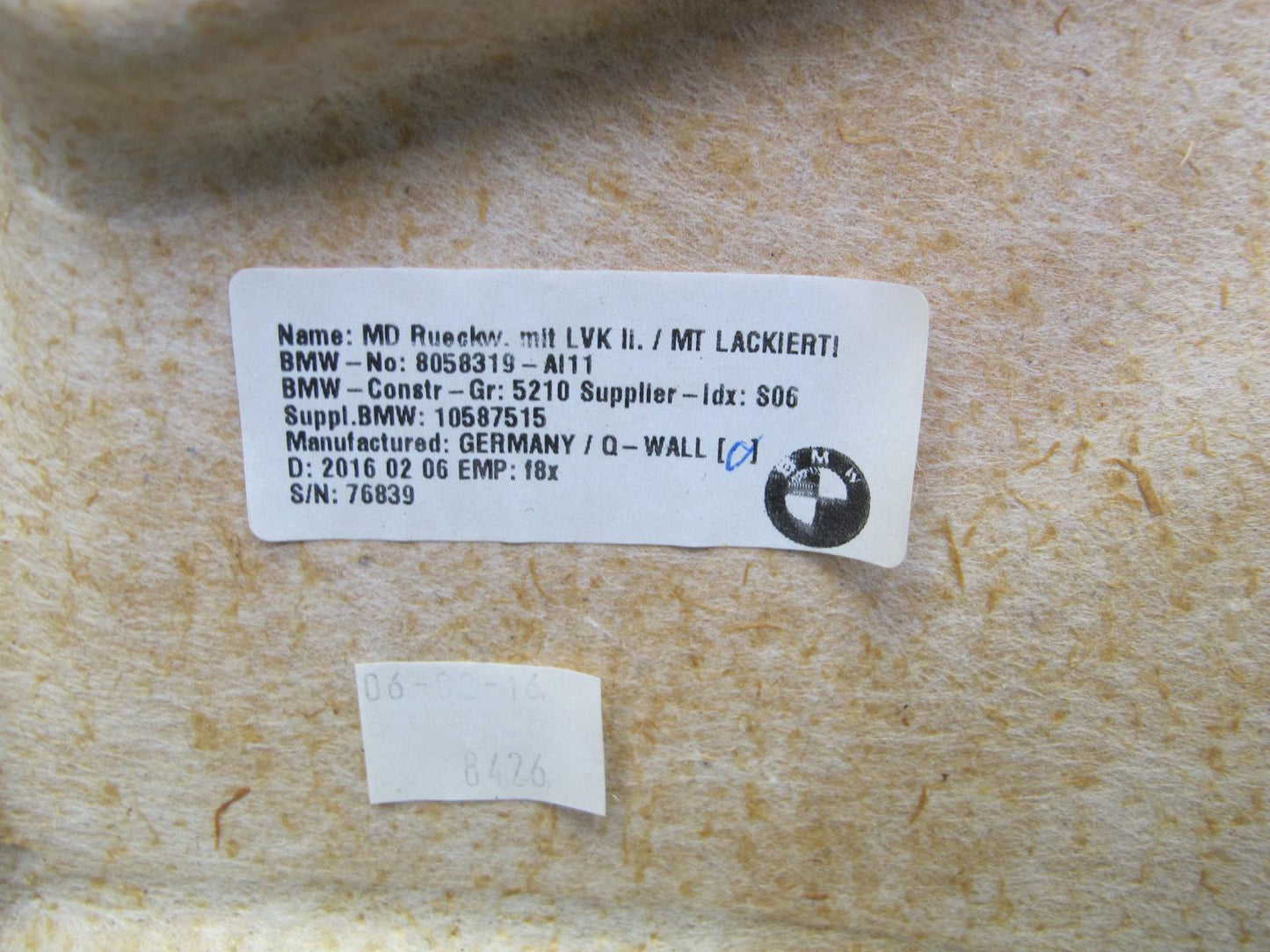 2015-2017 BMW F82 M4 Front Left Seat Back Trim Cover Panel 8058319