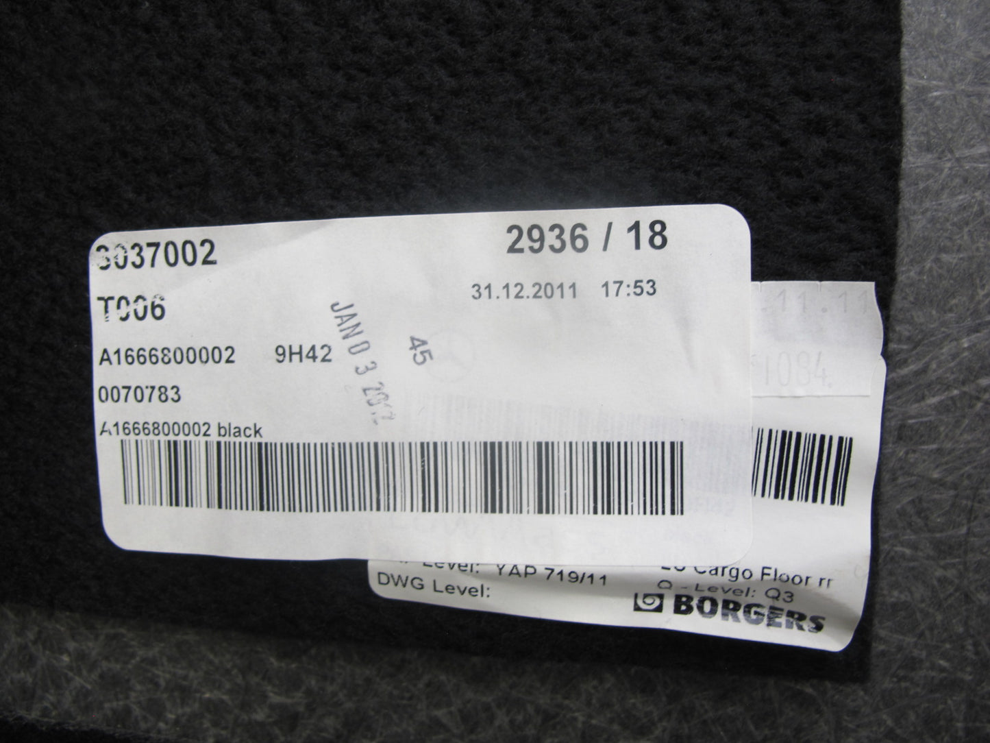 12-15 Mercedes W166 Ml-class Trunk Cargo Floor Carpet Cover Panel Black OEM