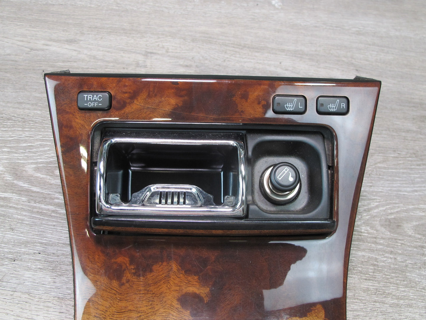 95-97 Lexus LS400 Center Console Shifter Wood Trim w TRC Heated Seat Switch OEM