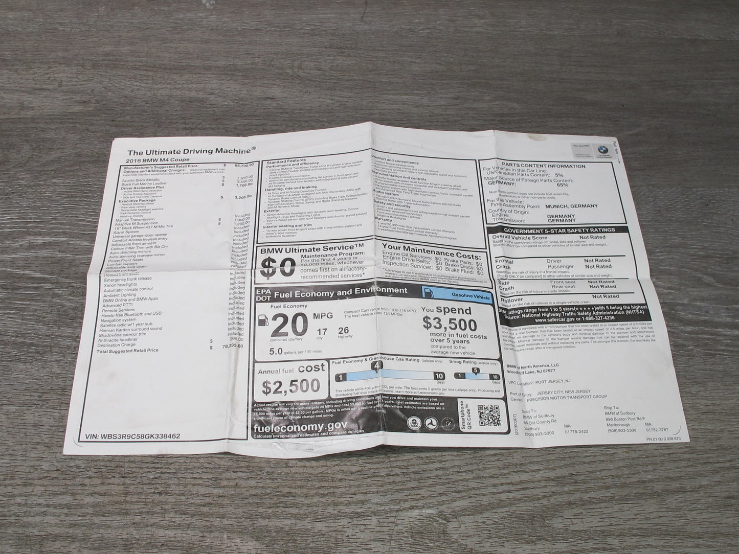 2016 BMW F82 M4 Coupe Owner User Operator Guide Manual Book Case Set