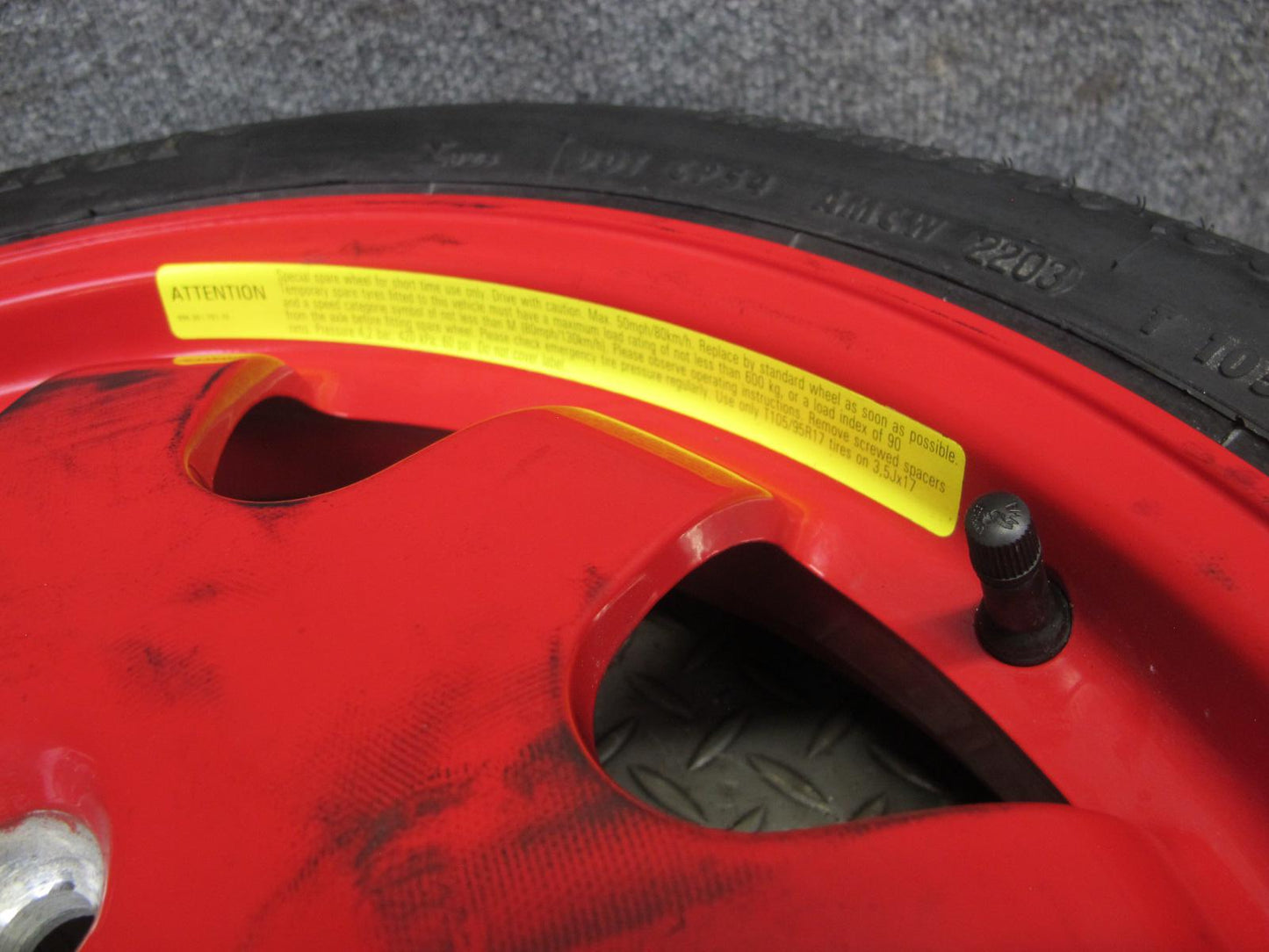 97-04 Porsche Boxster 986 Emergency Spare Tire Wheel 17x3.5 ET19 Conti 105/95