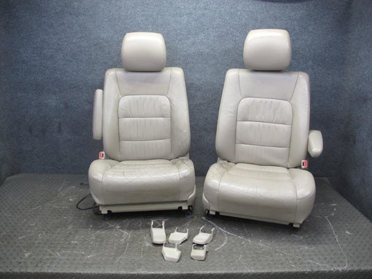 03-07 Lexus LX470 Front Left & Right Leather Seat Headrest Screen Ivory Set of 2