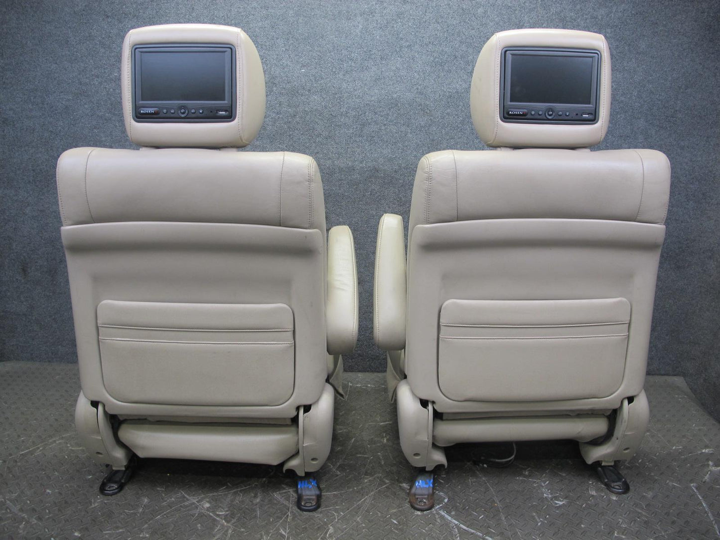 03-07 Lexus LX470 Front Left & Right Leather Seat Headrest Screen Ivory Set of 2