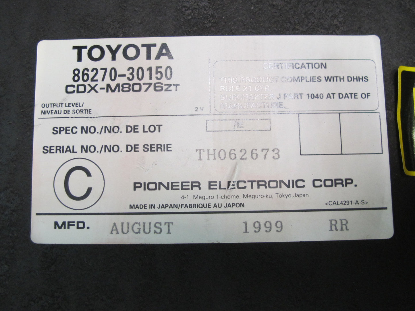 98-02 Lexus JZS160L GS400 GS430 GS300 CD Changer w Magazine 86270-30150 OEM