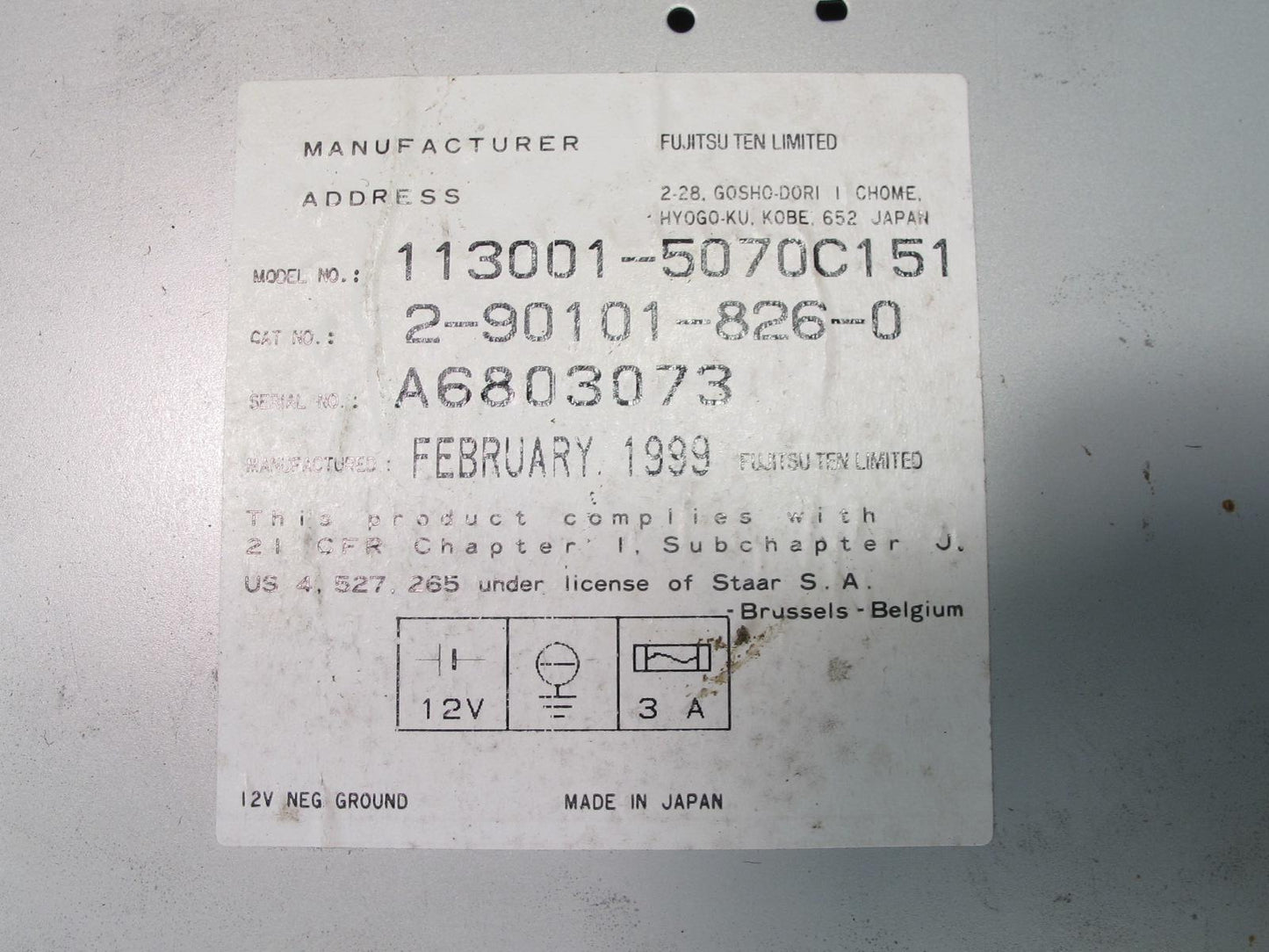 99-01 Isuzu Vehicross 6 Disc CD Changer Player 113001-5070 OEM