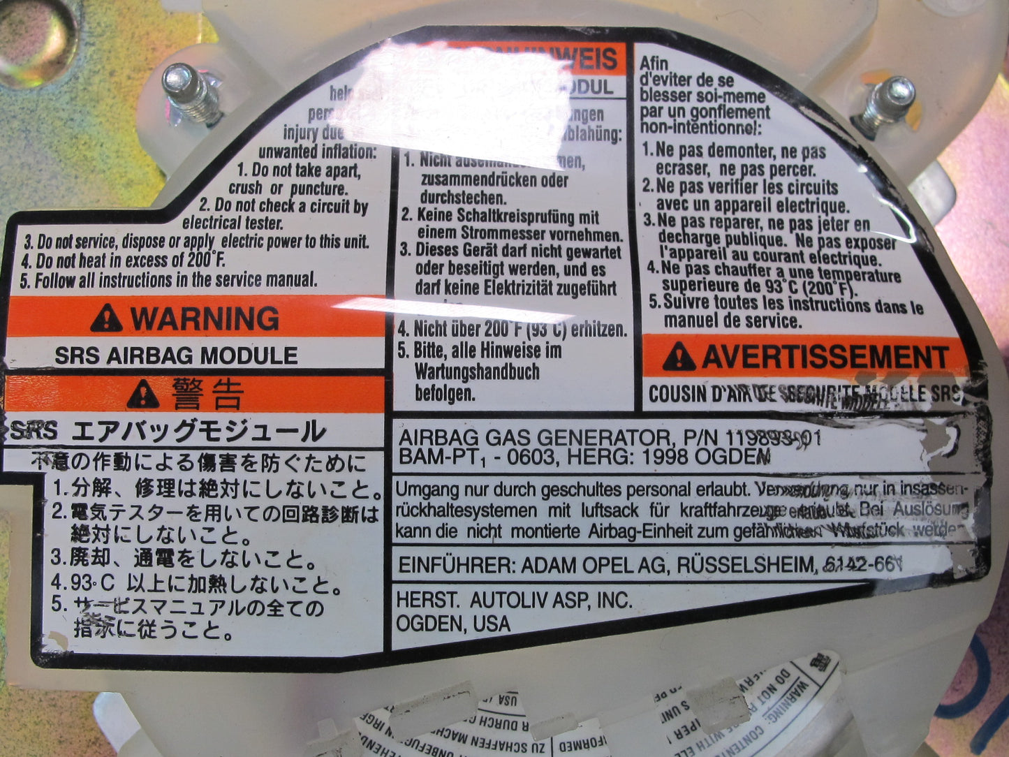 99-01 ISUZU VEHICROSS FRONT LEFT DRIVER SIDE STEERING WHEEL SRS AIRBAG OEM