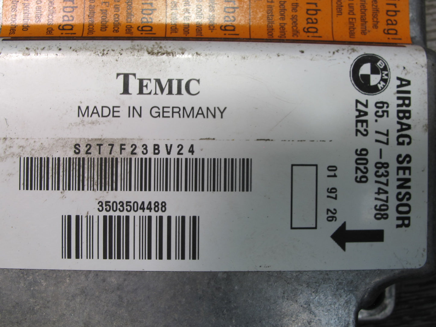97-99 BMW E36 3-SERIES CONVERTIBLE SRS AIRBAG SENSOR CONTROL MODULE 8374798 OEM