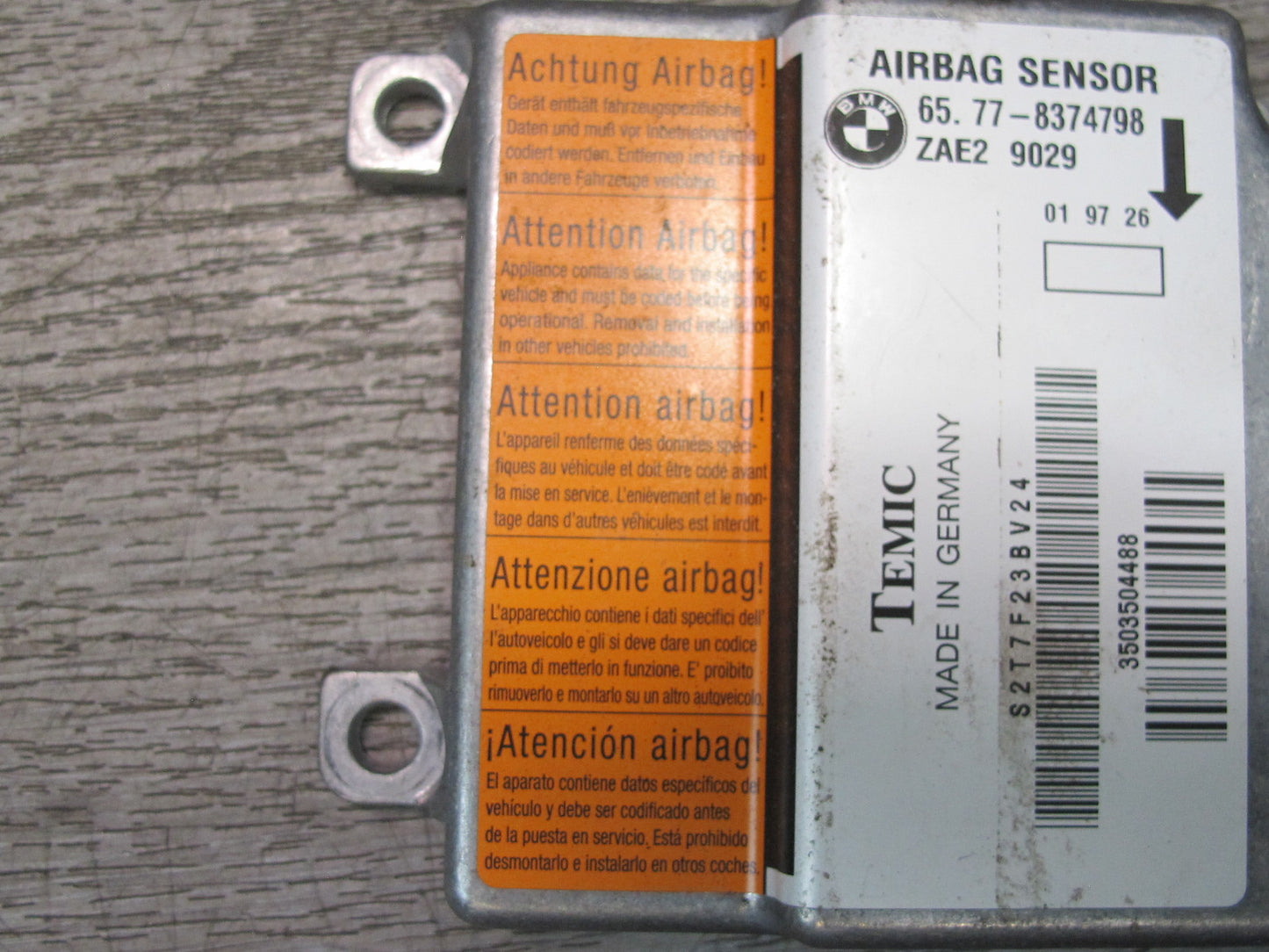 97-99 BMW E36 3-SERIES CONVERTIBLE SRS AIRBAG SENSOR CONTROL MODULE 8374798 OEM
