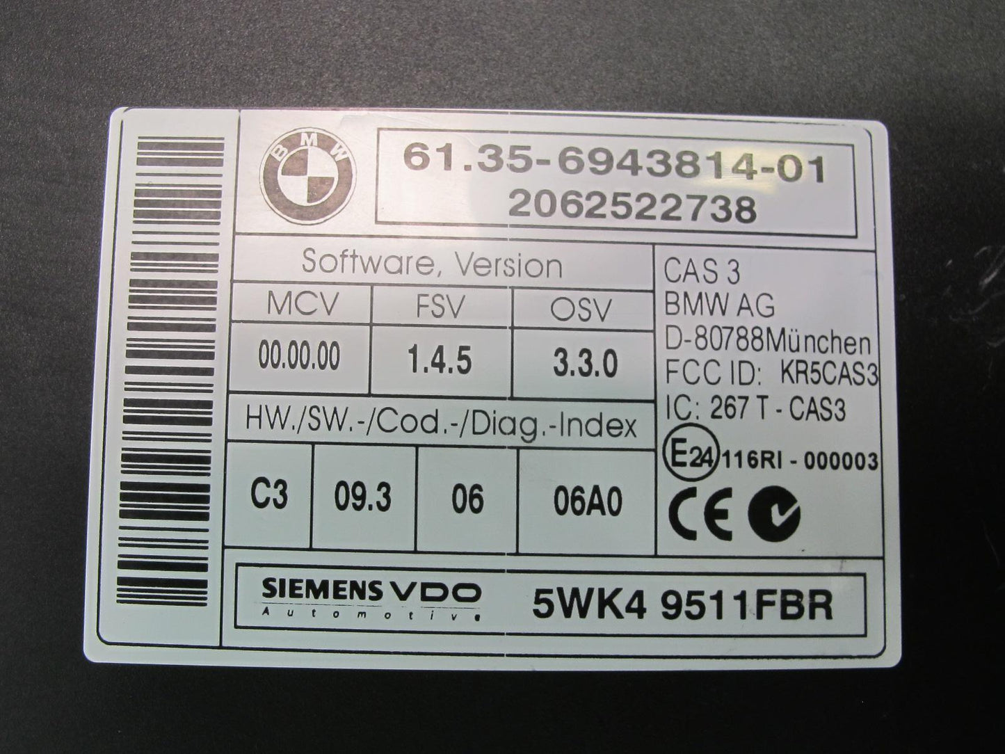 2007 BMW E63 E64 M6 5.0L S85 Engine ECU DME CAS3 Lock KEY Reader Set