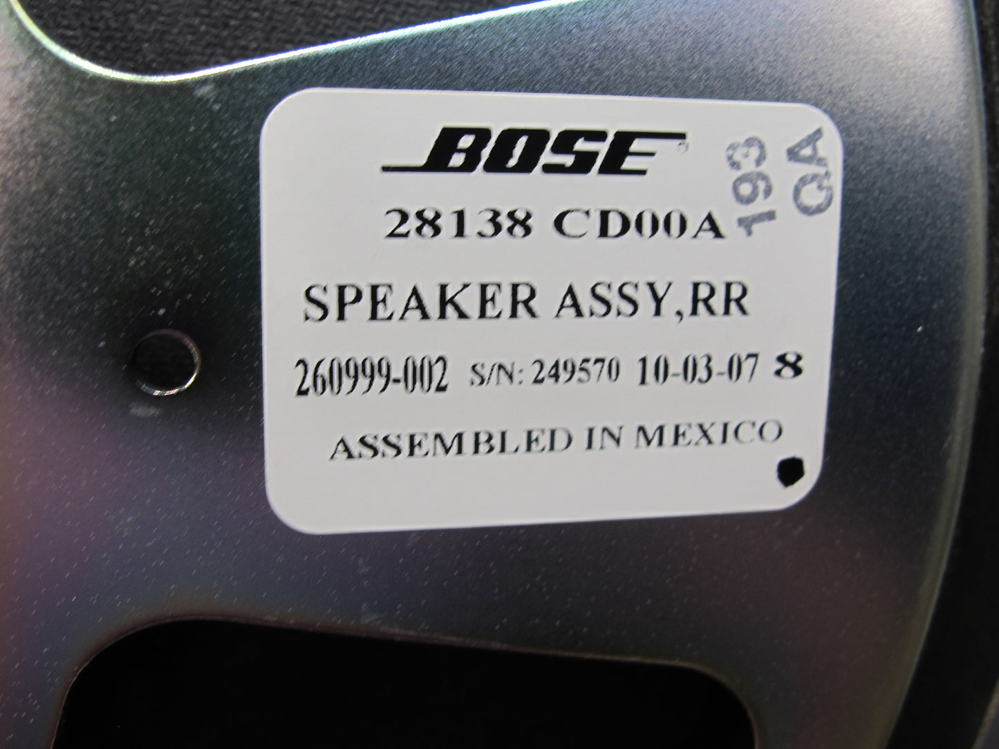 03-09 Nissan 350Z Z33 Rear Subwoofer Speaker Bose 28138-CD00A OEM