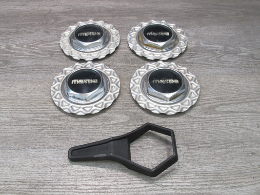 86-91 Mazda FC3S RX7 Set of 4 Factory BBS Wheel Hub Center Cap Cover w Tool OEM
