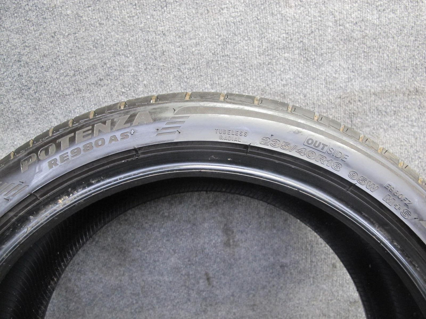 Set of 2 Bridgestone Potenza RE980AS+ A/S Tire 235/40 R18 95W 4324 9/32 Tread