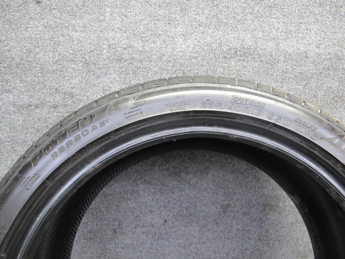 Set of 2 Bridgestone Potenza RE980AS+ A/S Tire 235/40 R18 95W 4324 9/32 Tread