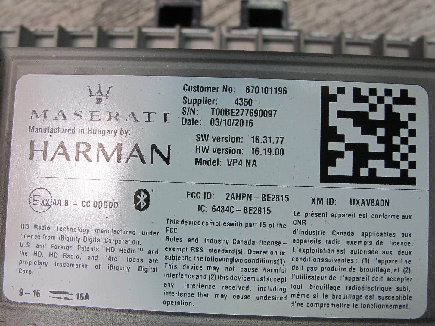 2017-2020 Maserati Levante M161 Dash Information Navigation Screen Display