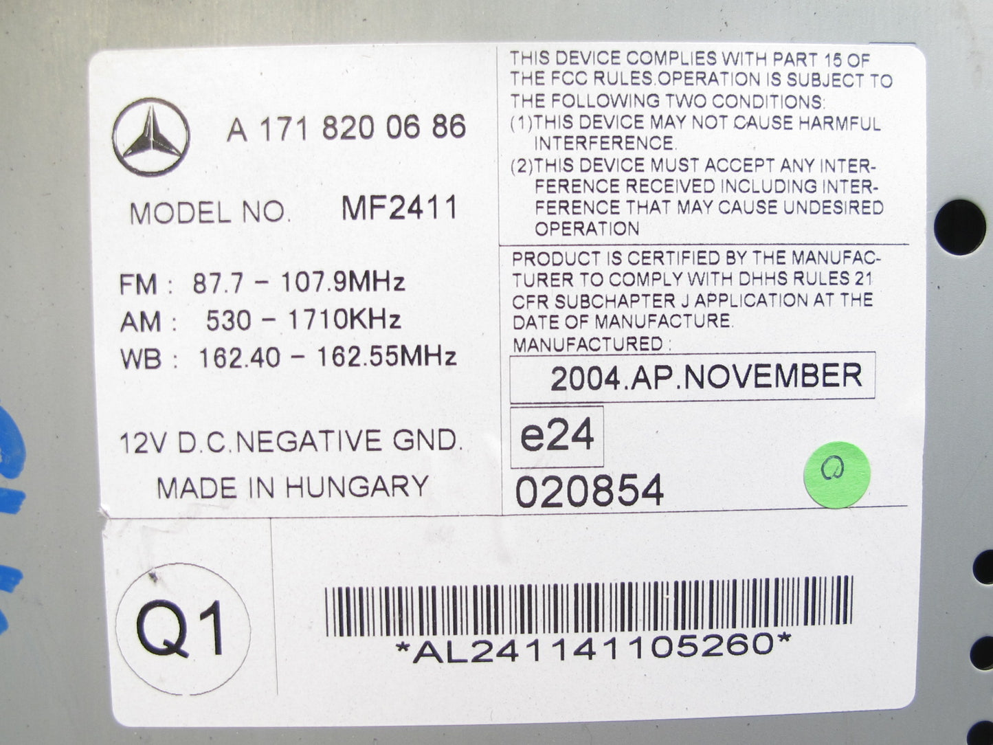 05-08 Mercedes R171 Slk-class GPS Navi Radio CD Player Receiver 1718200686 OEM