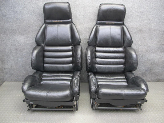 1991 Chevrolet Corvette C4 Set of 2 Left & Right Power Leather Seat Black OEM