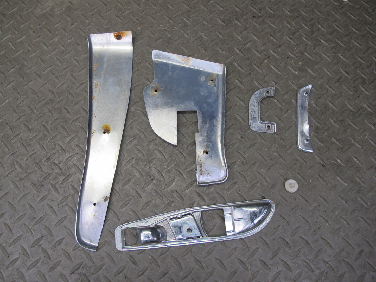 73-85 Mercedes R107 Convert Left & Right Door Interior Panel Chrome Trim Set OEM