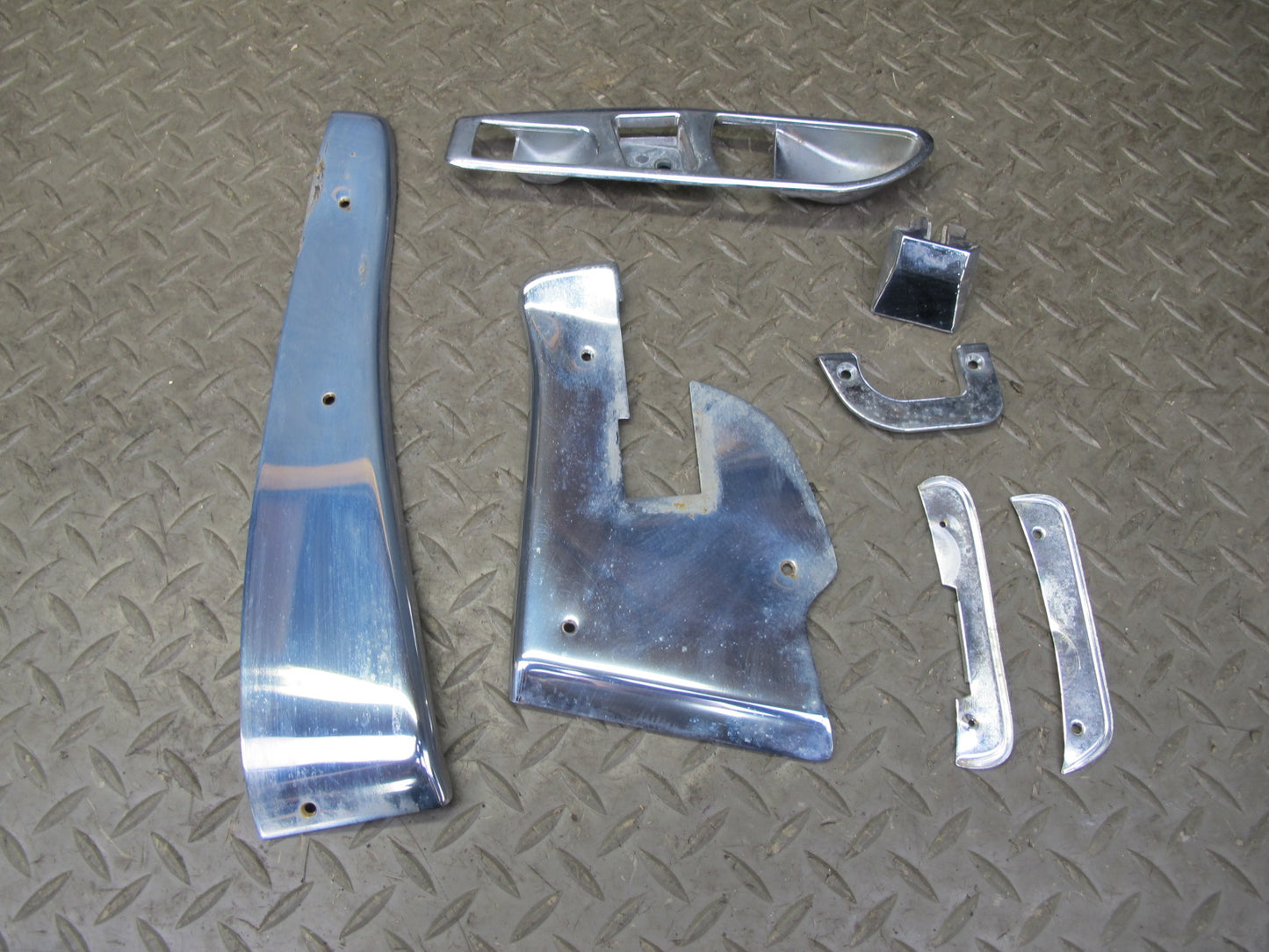 73-85 Mercedes R107 Convert Left & Right Door Interior Panel Chrome Trim Set OEM