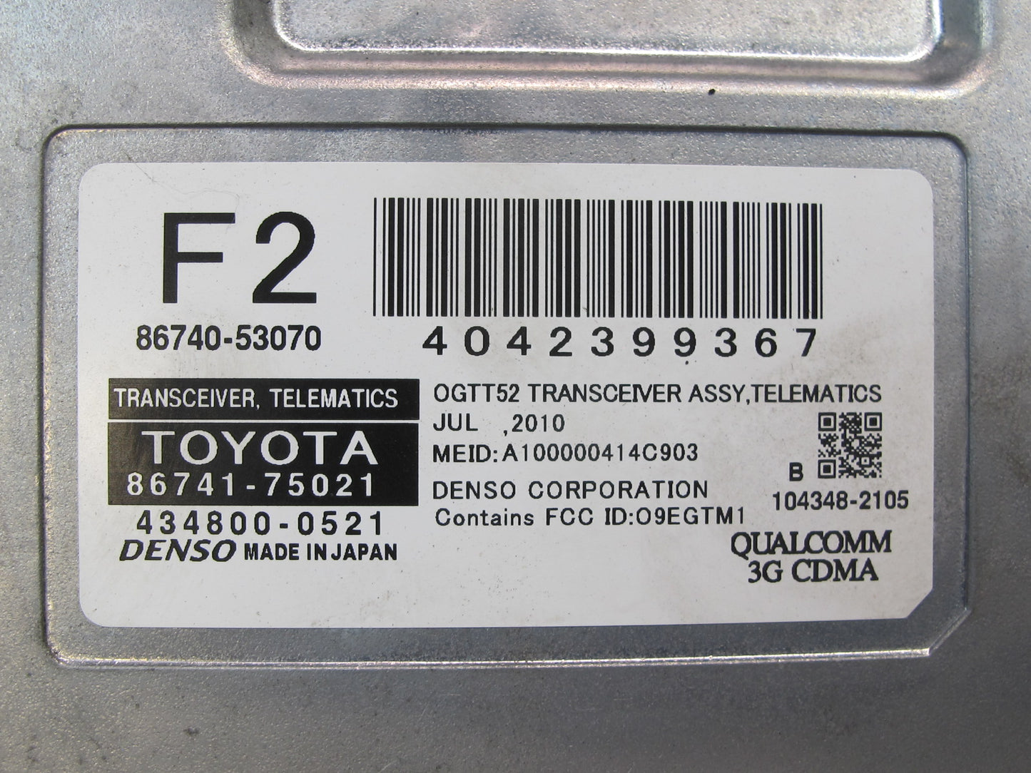 10-11 Lexus IS350 IS250 Transceiver Telematics Control Module 86741-75021 OEM