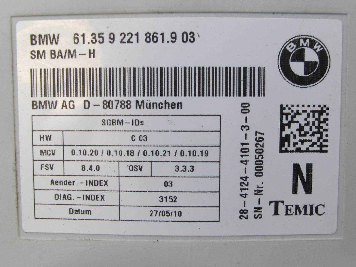 09-16 BMW E89 Z4 Front Left or Right Power Seat Control Module 9221861 OEM