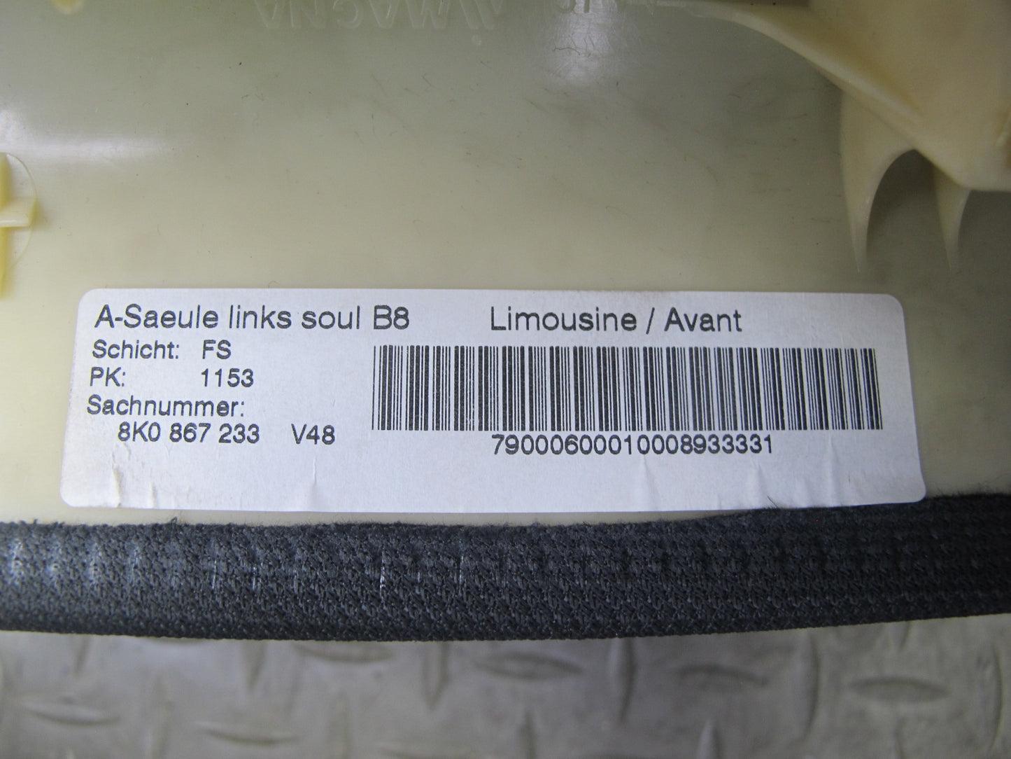 10-16 Audi B8 A4 S4 Set of 2 Front Interior A Pillar Trim Cover Panel OEM