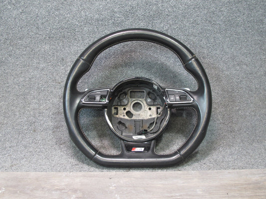 13-16 Audi A4 S4 B8 AT 3-SPOKE S-line Sport Leather Steering w Paddles Black OEM