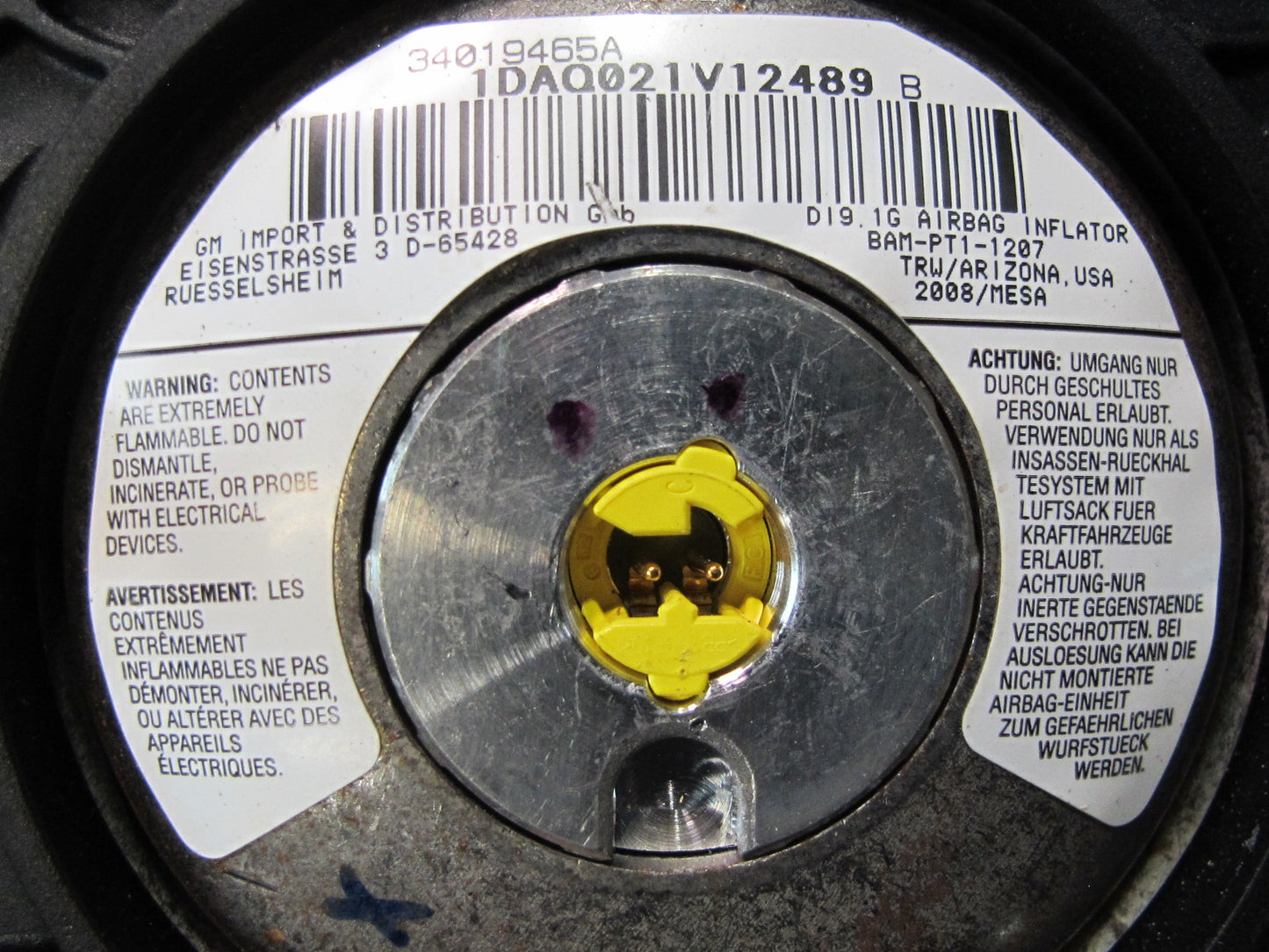 08-09 HUMMER H2 FRONT LEFT DRIVER SIDE STEERING WHEEL SRS AIRBAG OEM