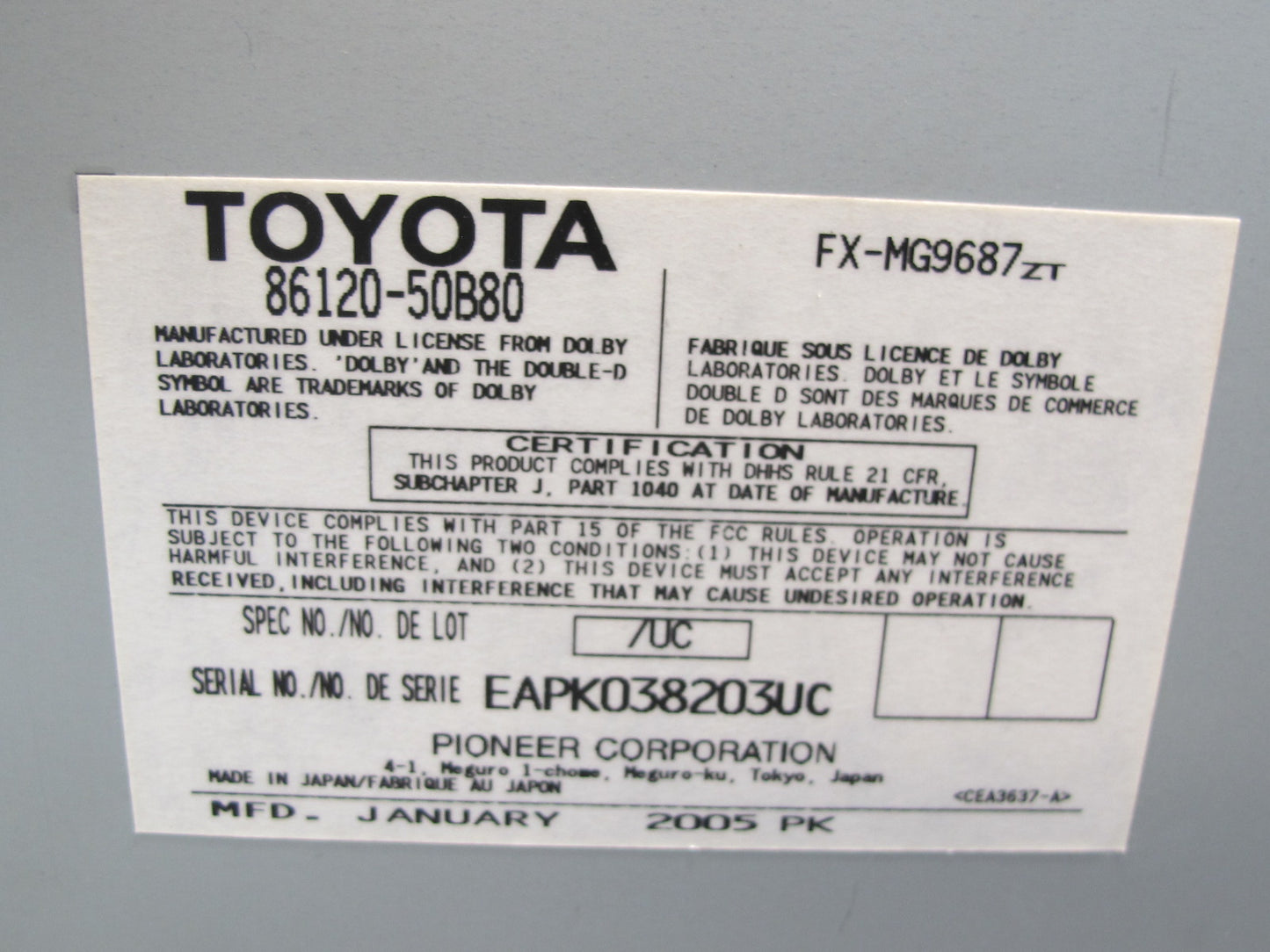 04-06 Lexus LS430 Mark Levinson Radio Cassette CD Player Receiver Head Unit OEM