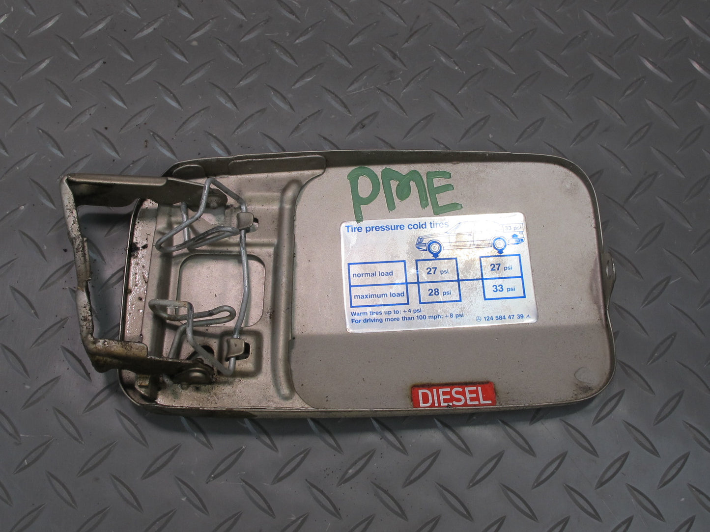 90-95 Mercedes W124 300D Gas Fuel Door Cover Lid Silver OEM