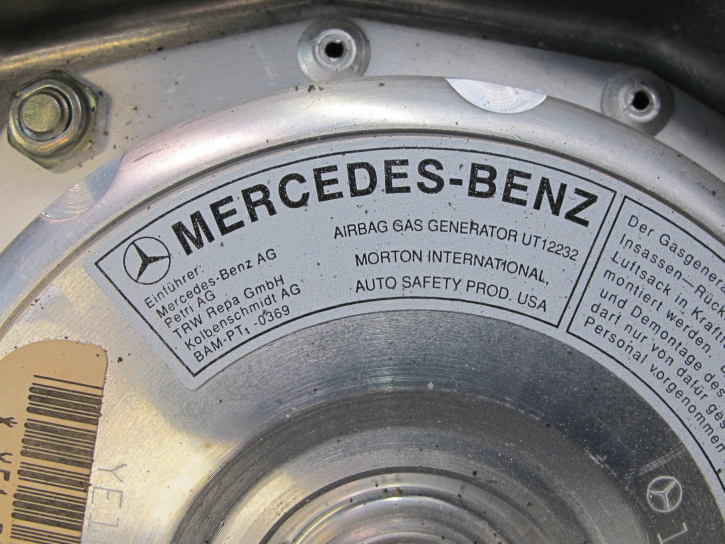 94-95 MERCEDES W124 E-CLASS FRONT LEFT DRIVER SIDE STEERING WHEEL SRS AIRBAG OEM