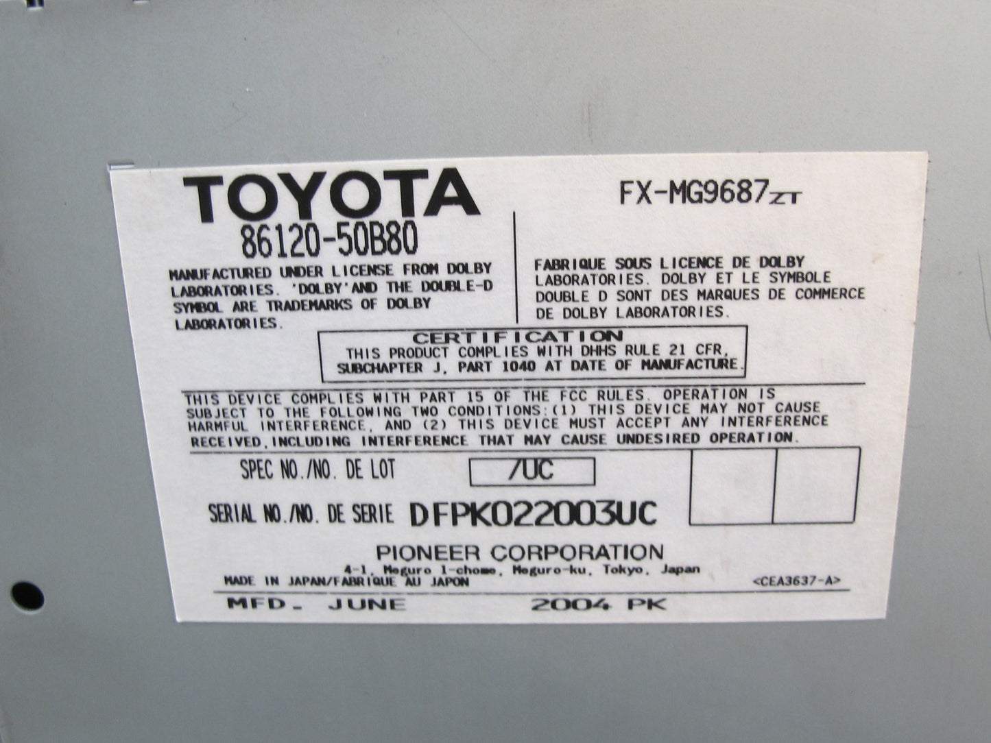 04-06 Lexus LS430 Mark Levinson Radio Cassette CD Player Receiver Head Unit OEM