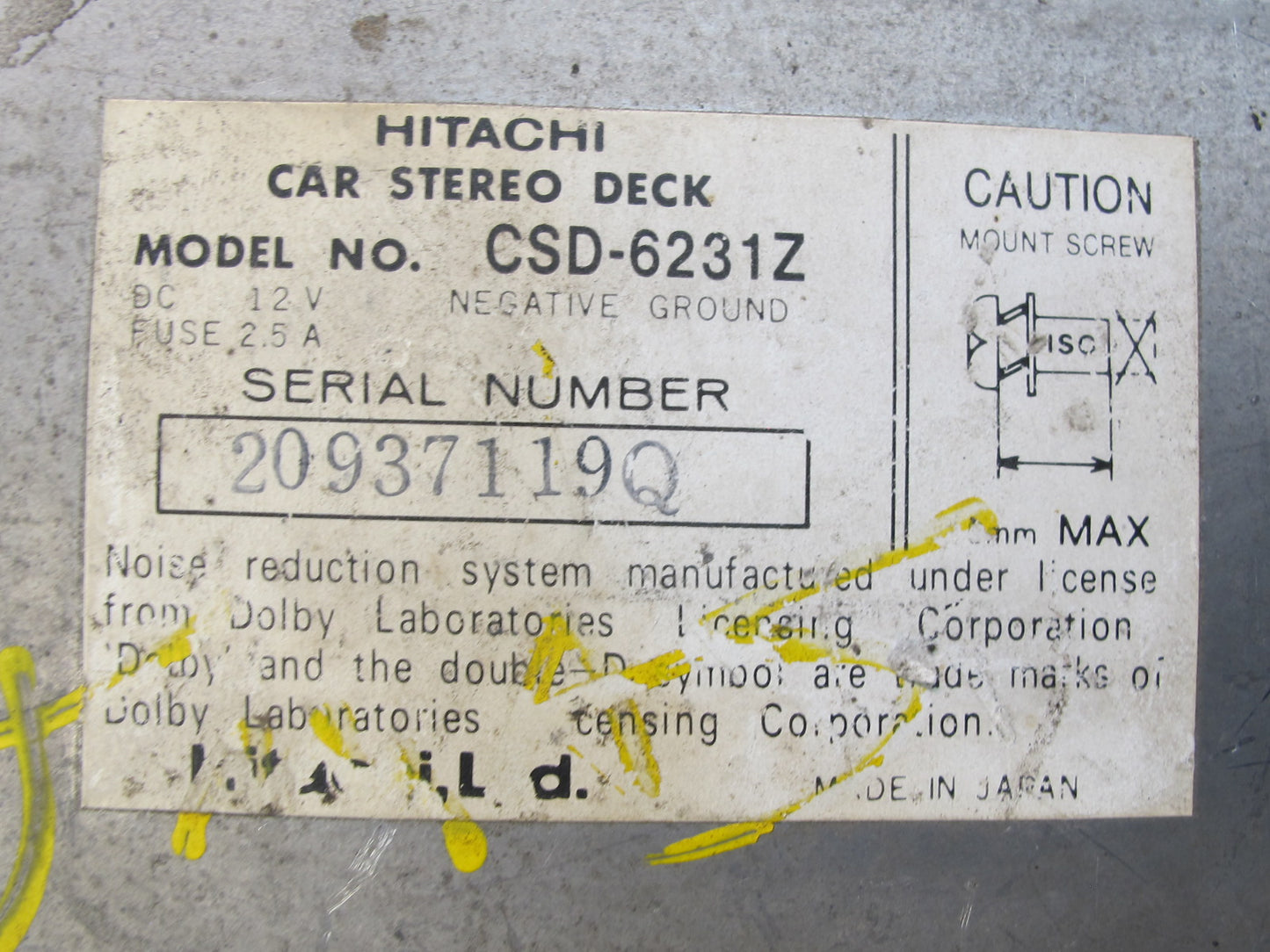 81-83 Datsun Nissan 280ZX Hitachi Stereo Cassette Deck Player CSD-6231Z OEM