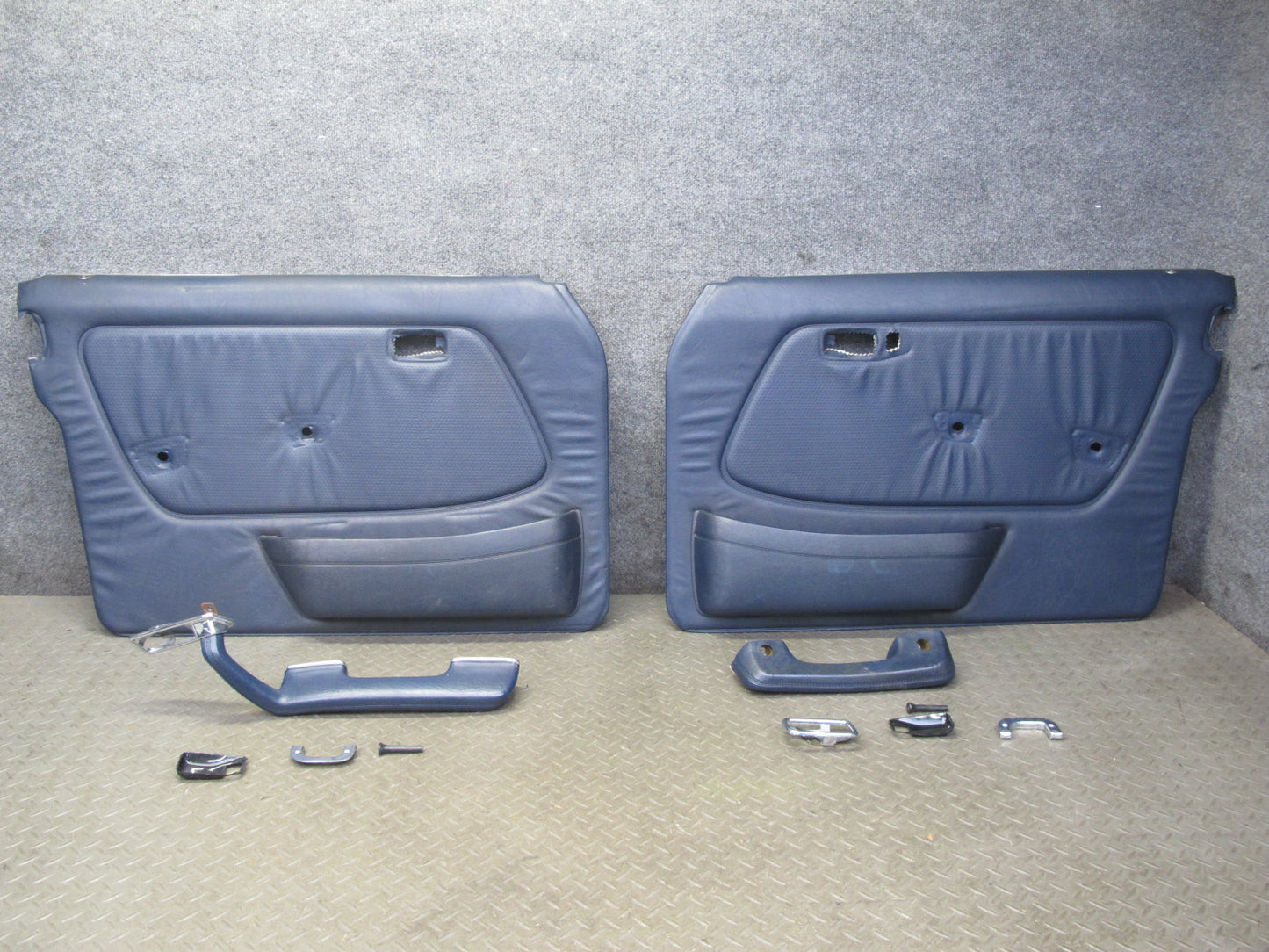 82-85 Mercedes W123 300D Sedan Front L & R Door Interior Trim Cover Blue Set OEM
