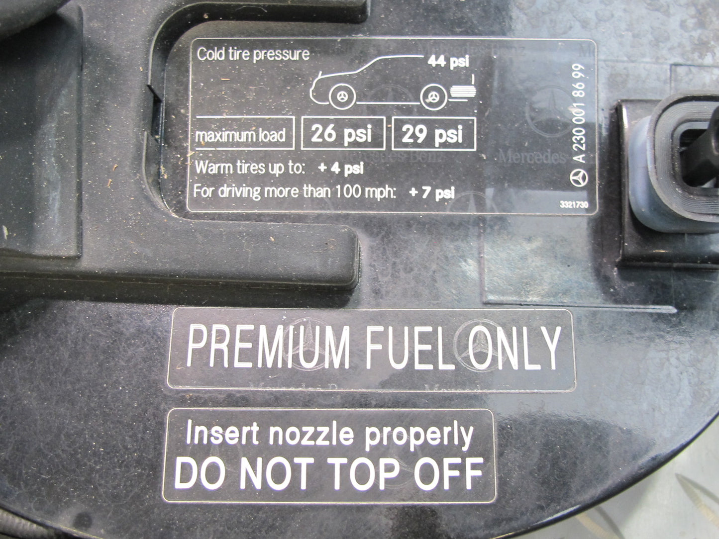 03-06 Mercedes R230 Fuel Tank Filler Door Lid Cover w Hinge OEM