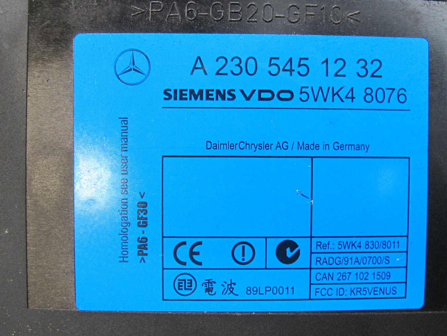 03-06 Mercedes R230 Sl-class Keyless Entry Control Module 2305451232 OEM