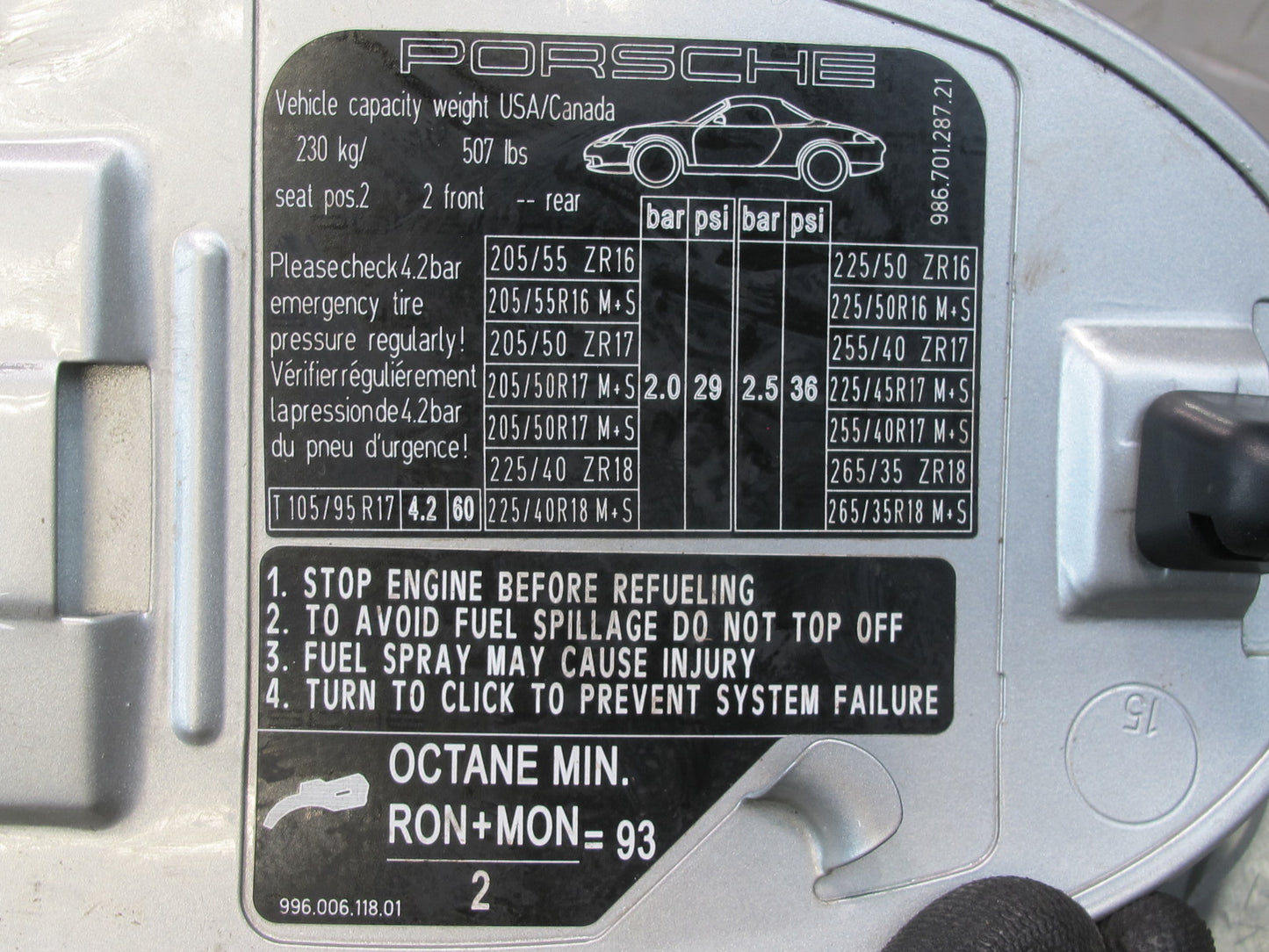 1997-2004 Porsche Boxster 986 Fuel Gas Tank Filler Door Cover Silver