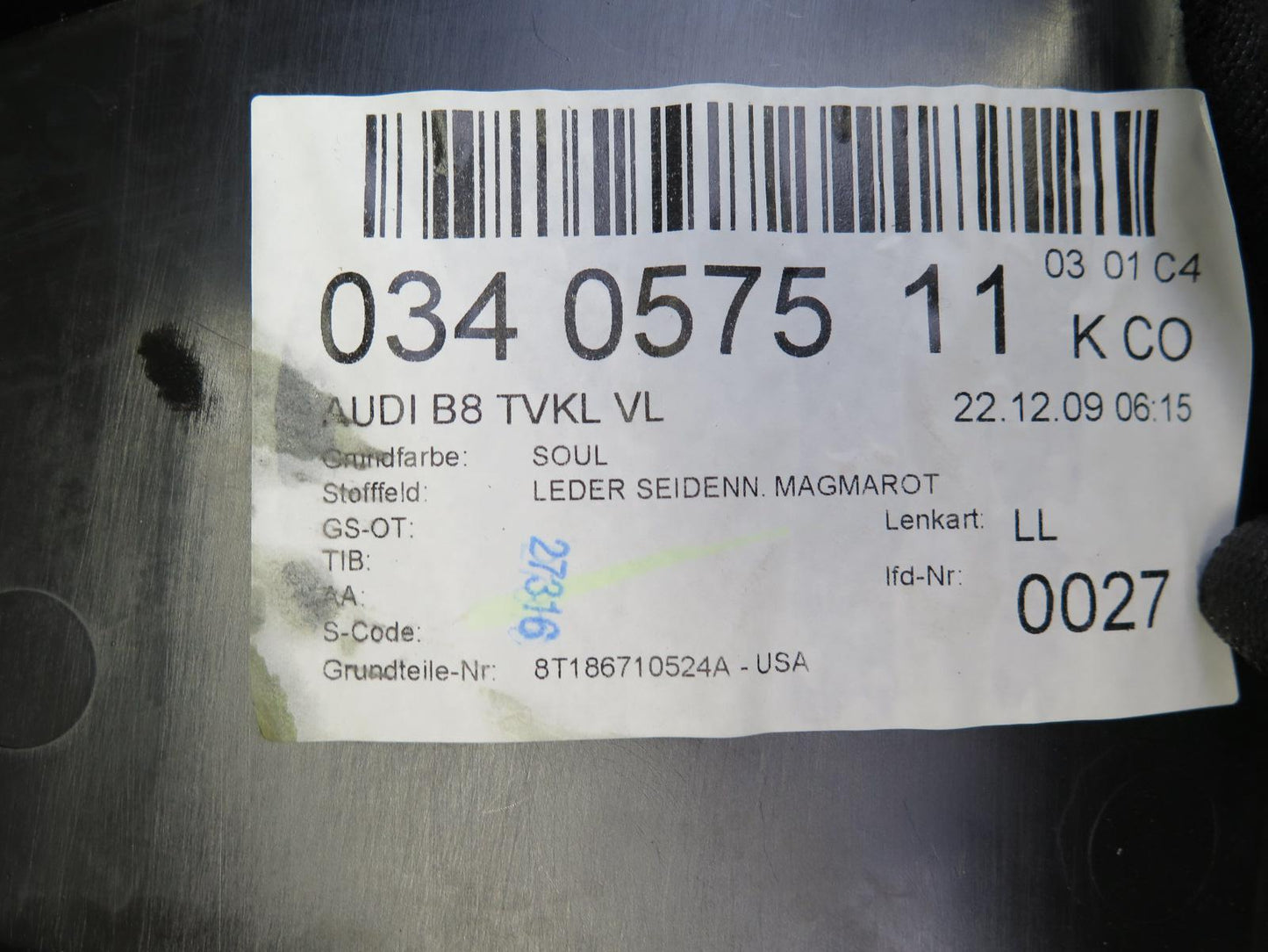 08-11 Audi A5 S5 Coupe Front Right & Left Side Door Interior Trim Panel Set OEM