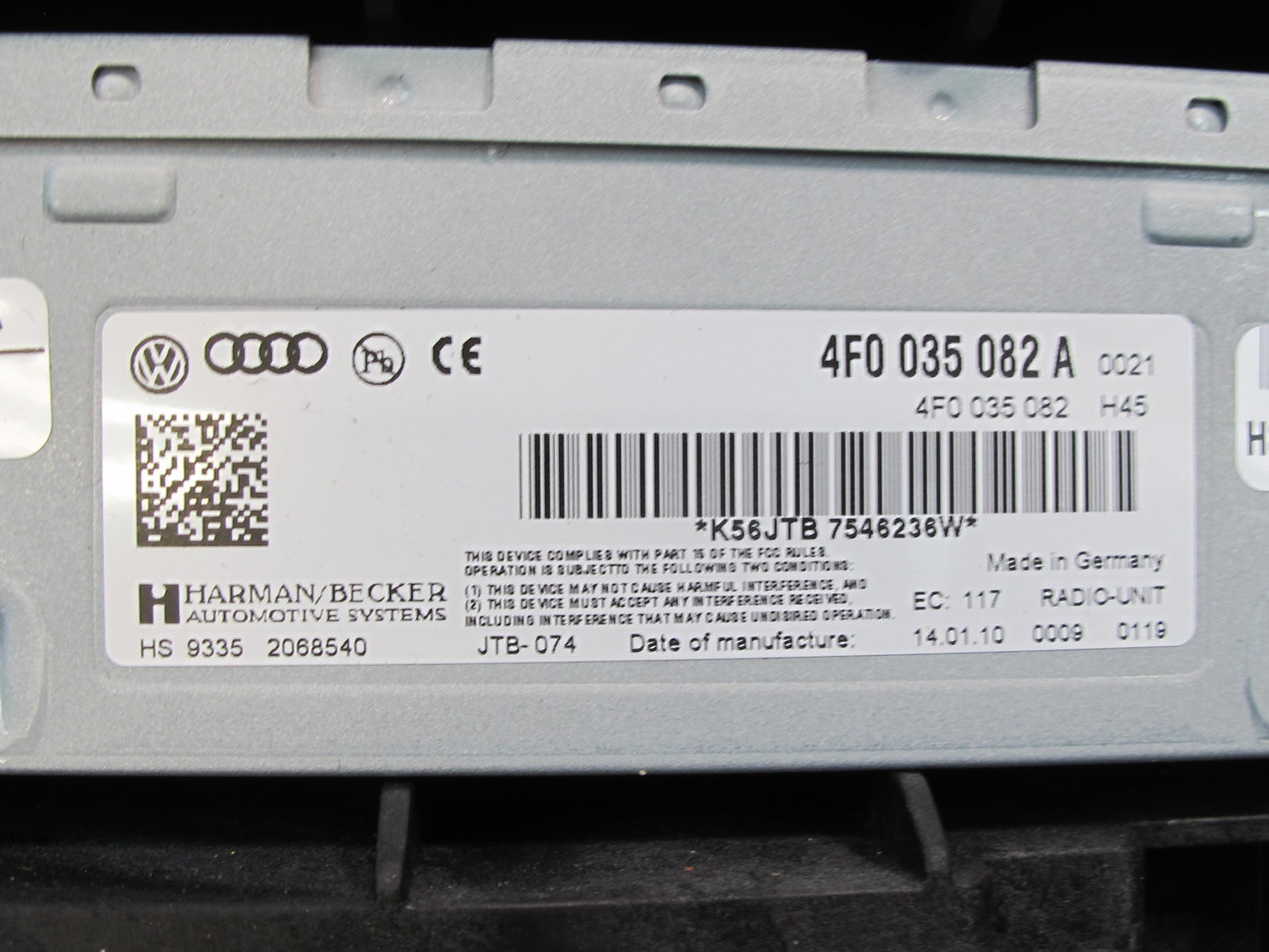 09-12 Audi A5 S5 Rear Trunk Satellite Radio Receiver Module w Mount Bracket OEM