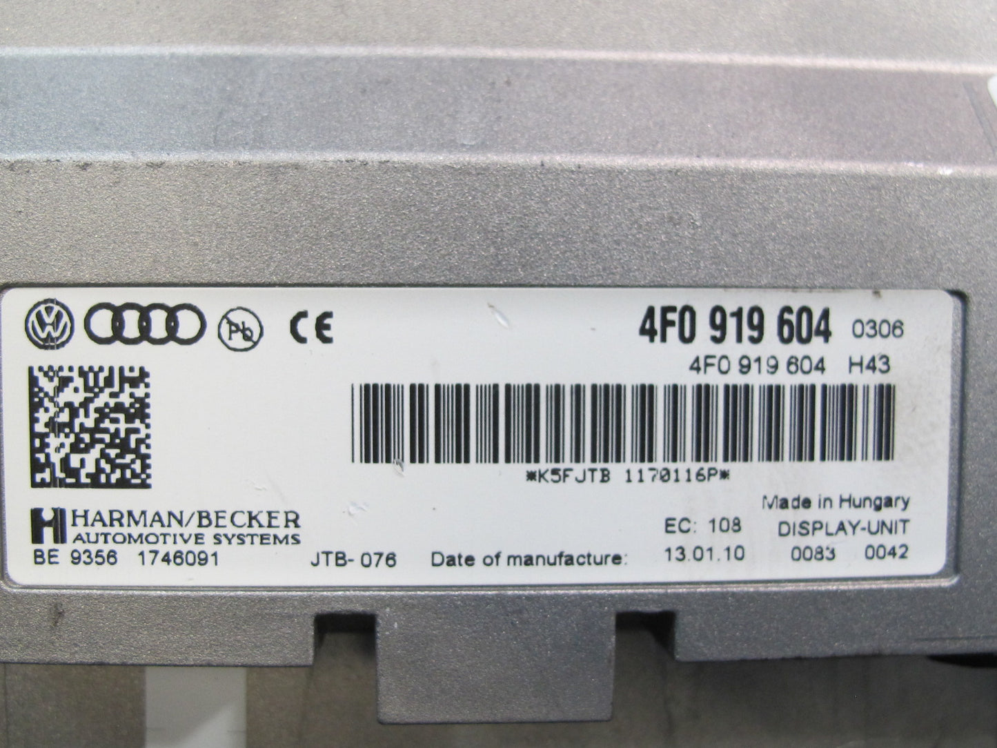 10-16 Audi B8 S5 A5 Dash Information Navigation Display Screen Monitor Unit OEM