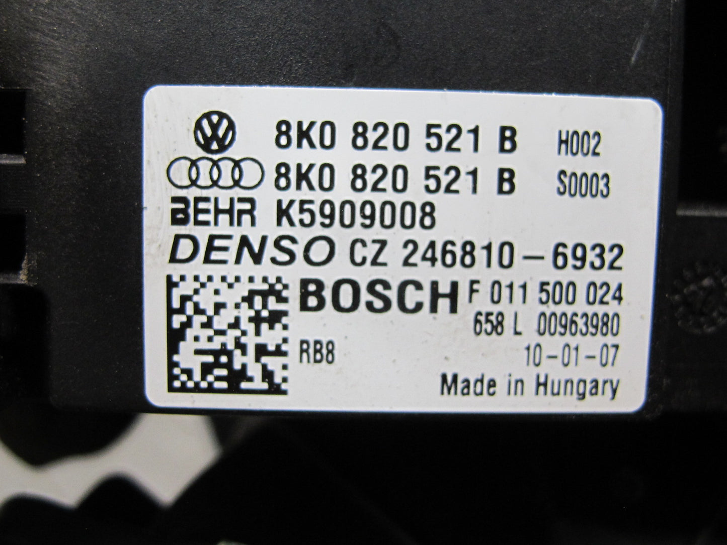08-14 Audi 8T A5 S5 A/C Heater Blower Motor Fan w Resistor OEM