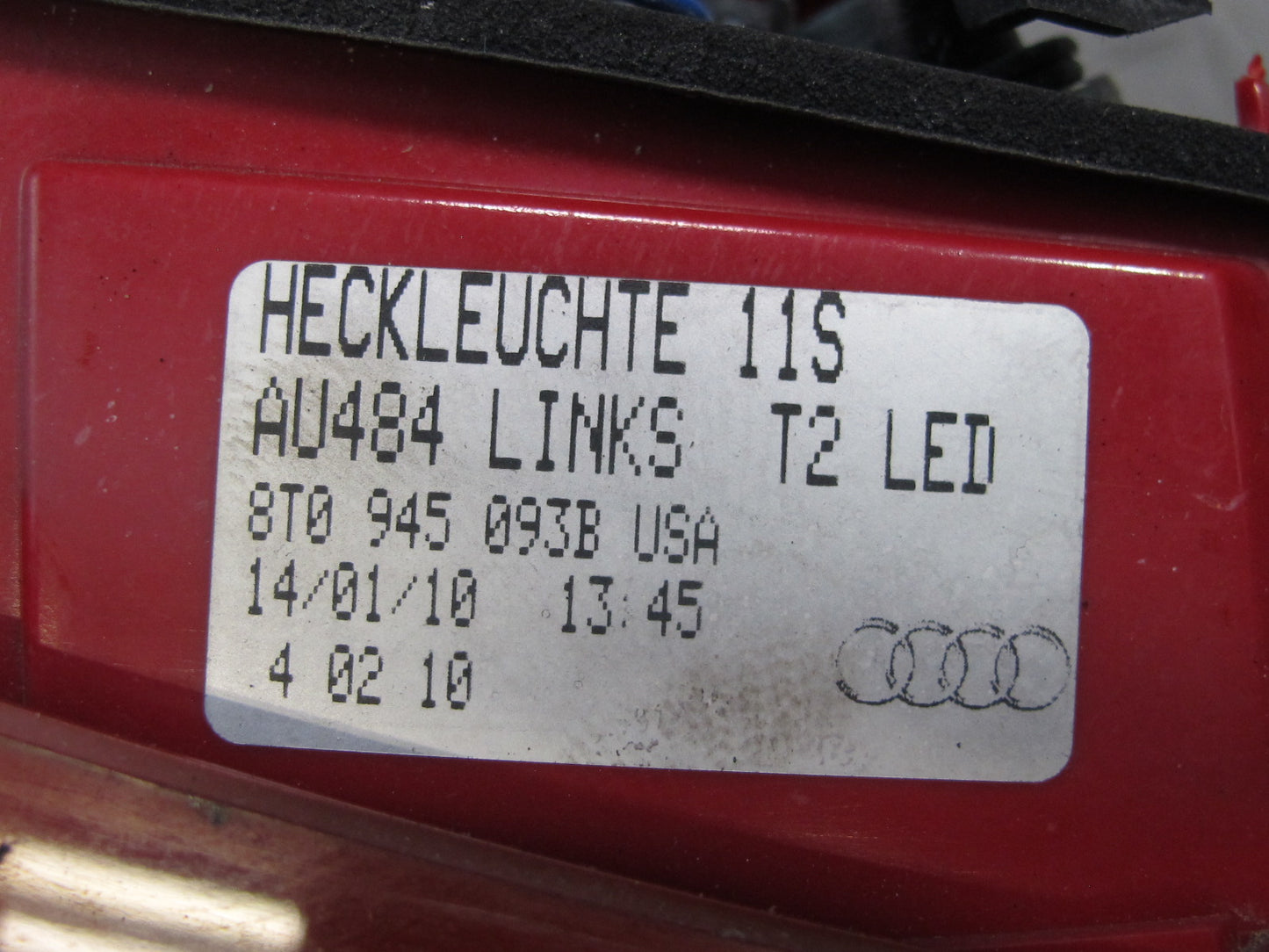 08-12 Audi 8T A5 S5 Rear Left Inner Trunk Lid Tail Light Lamp 8T0945093B OEM