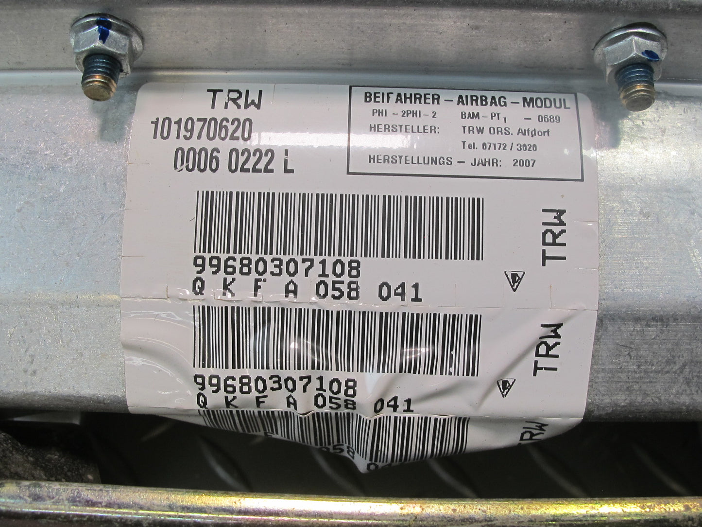 99-03 PORSCHE 911 996 FRONT RIGHT PASSENGER SIDE DASH SRS AIRBAG 99680307108 OEM