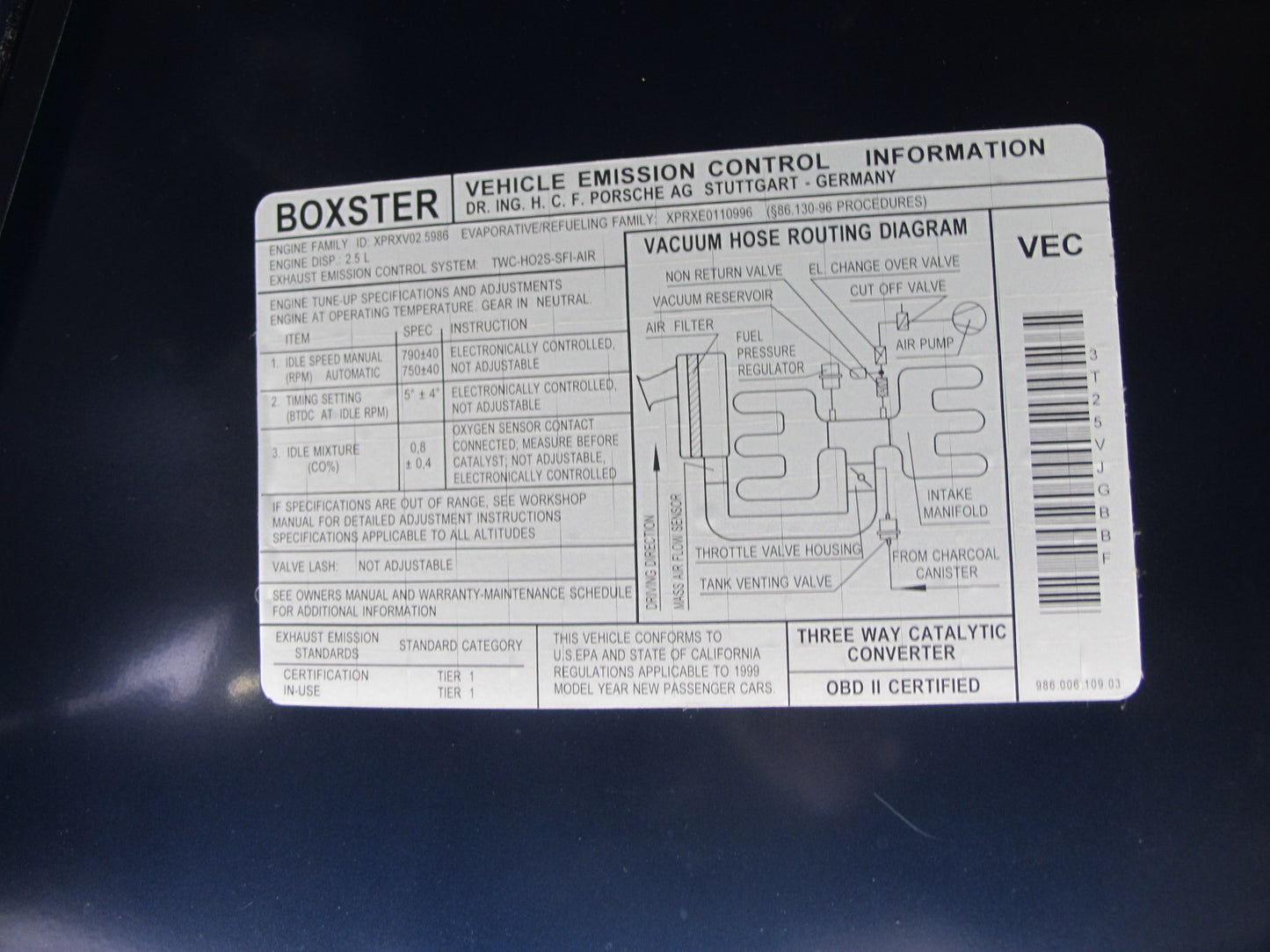 1997-2004 Porsche Boxster 986 Rear Trunk Lid Hood Shell Panel Cover Blue