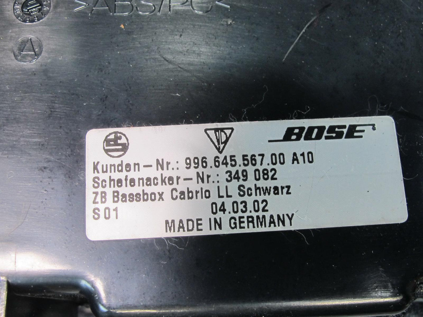 1999-2005 Porsche 911 996 Convertible Bose Subwoofer Speaker Box 99664556700