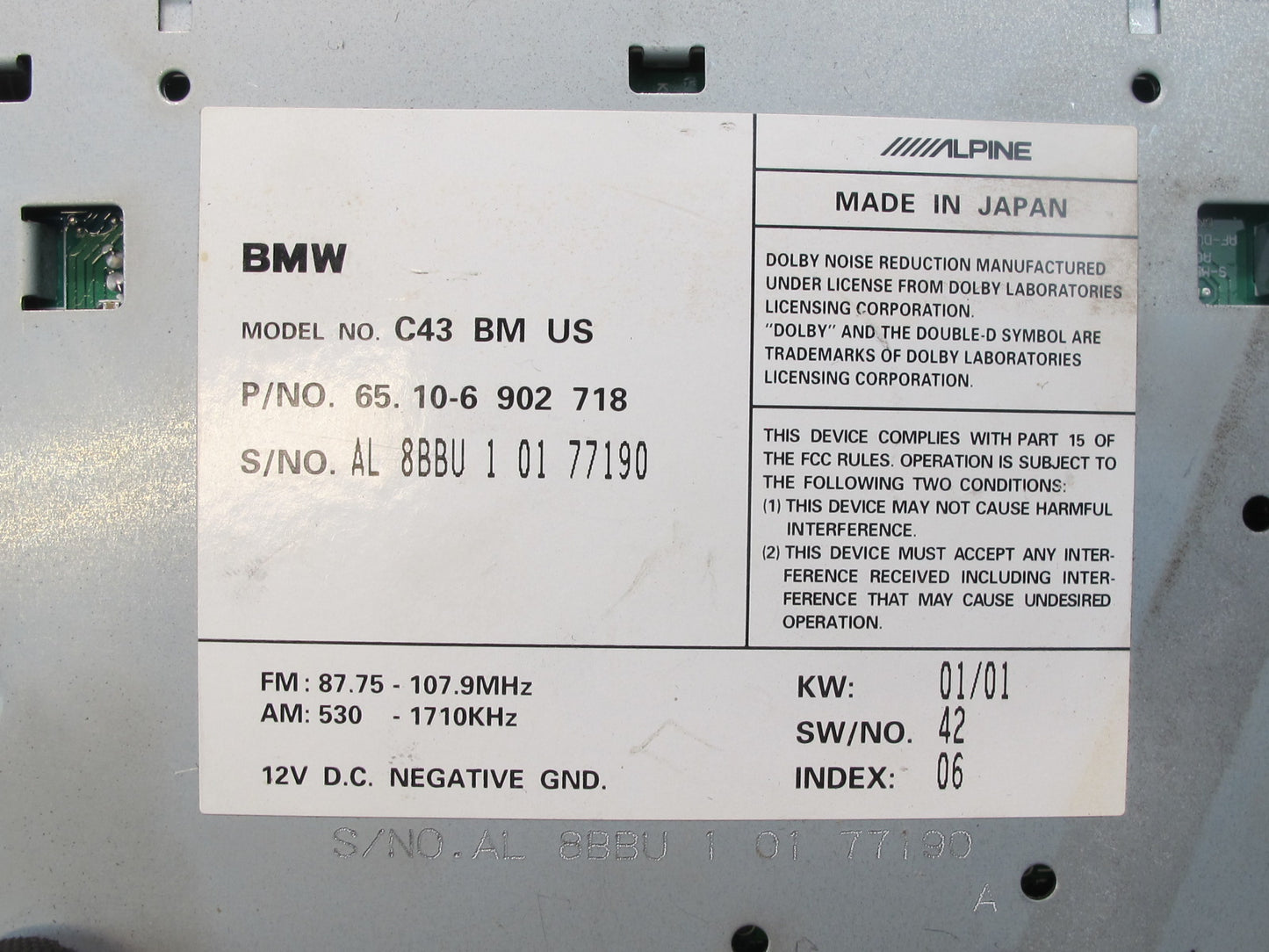 01-02 BMW E46 330ci Alpine GPS Navigation Radio Tuner Receiver 6902718 OEM